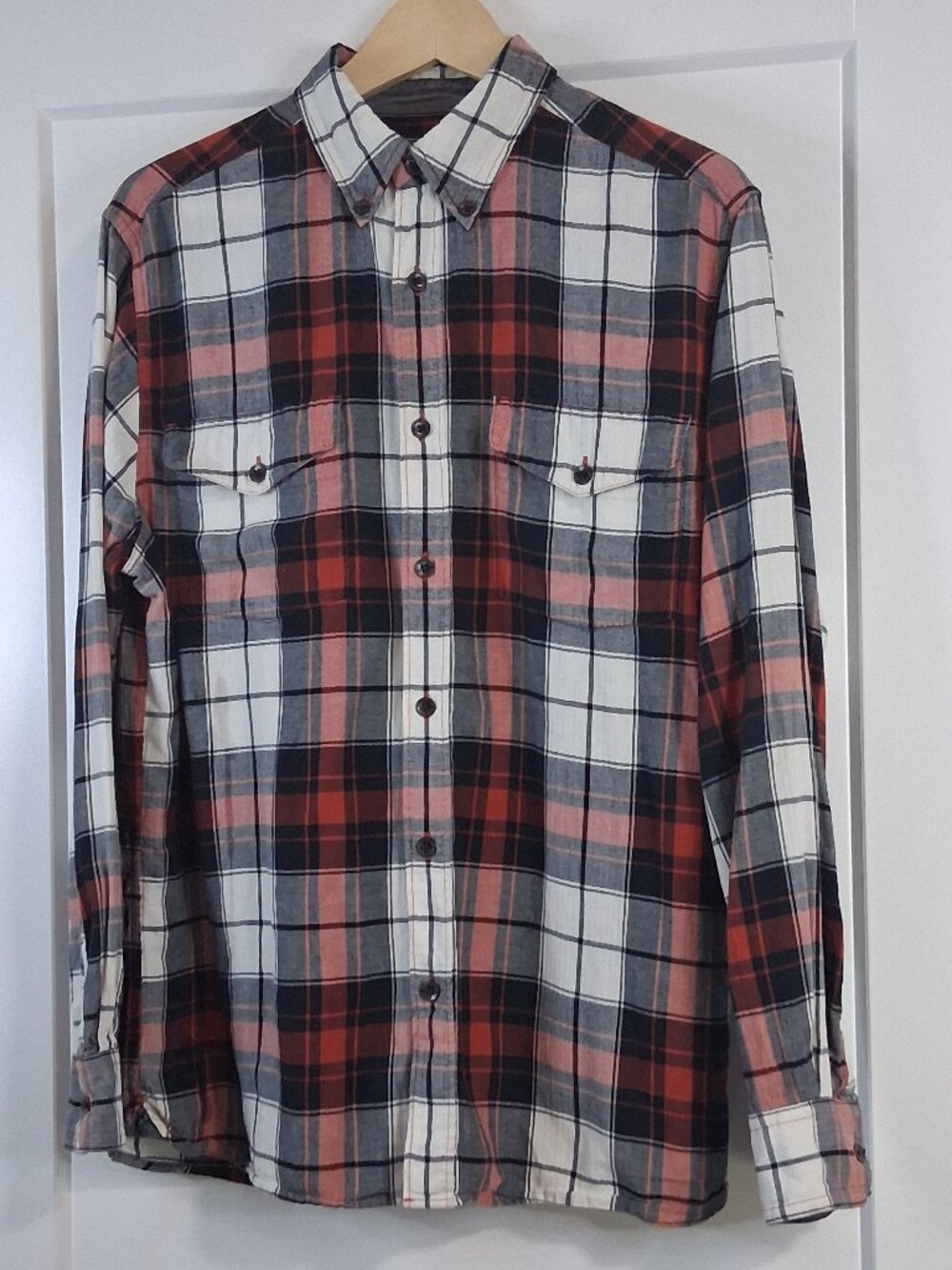 Woolrich Mens Medium 100% Cotton Plaid Flannel Shirt Outdoor Cabin Lodge